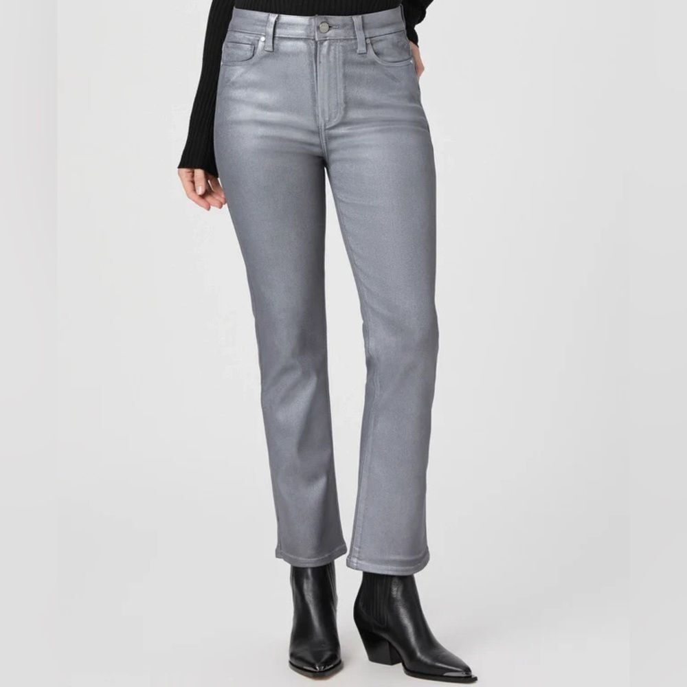 Paige Claudine Silver Shimmer Luxe Coating Metallic Coated Jeans Size 26 Ankle